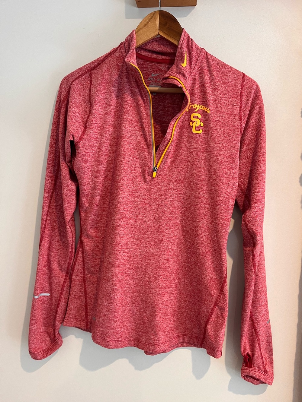 Nike Dri Fit Red USC Trojans 1/4 zip Jacket Pullover Long Sleeve Top SMALL